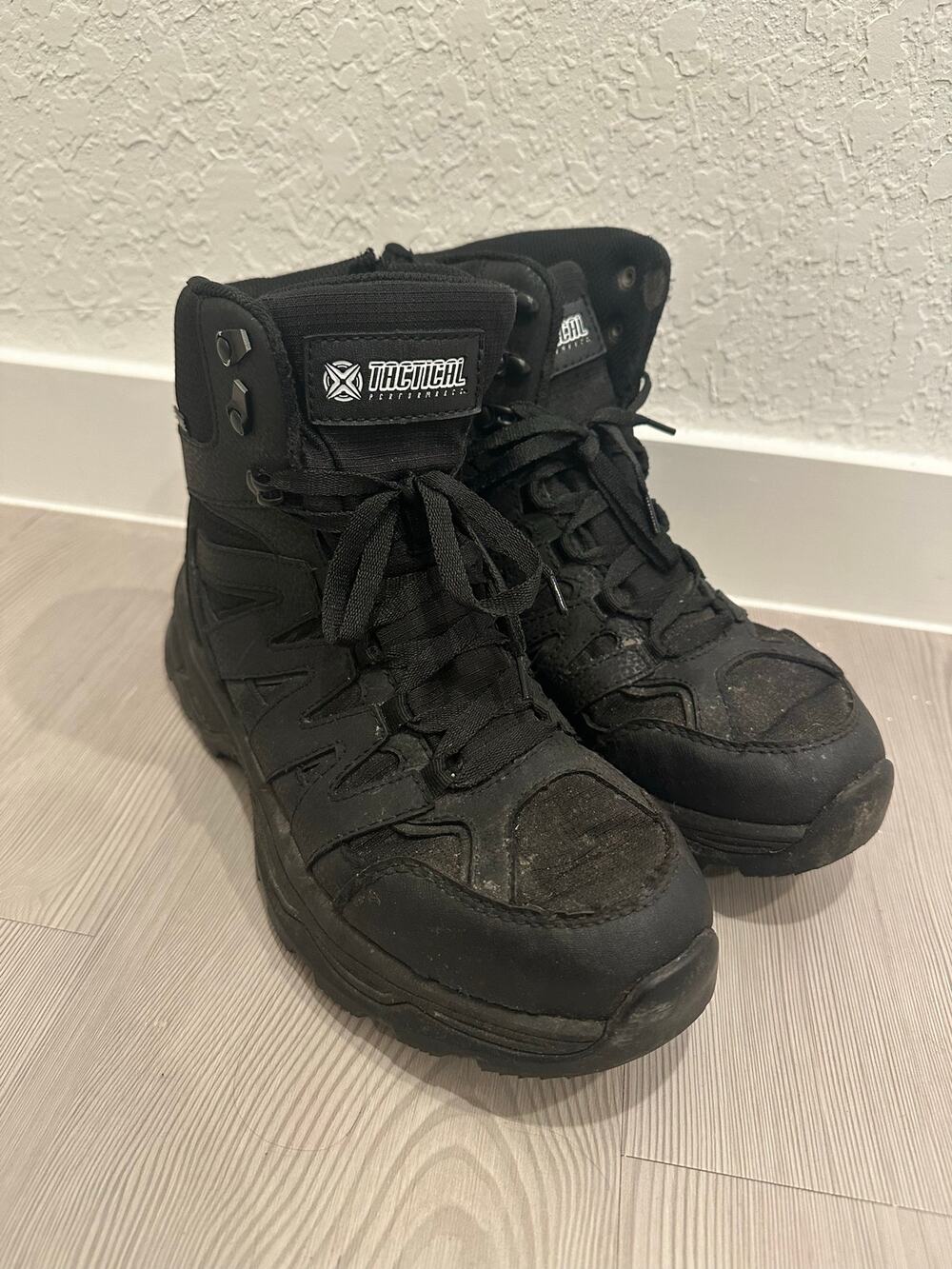 Tactical Performance Black Leather Combat Boots Men 8.5 Utility Workwear Outdoor
